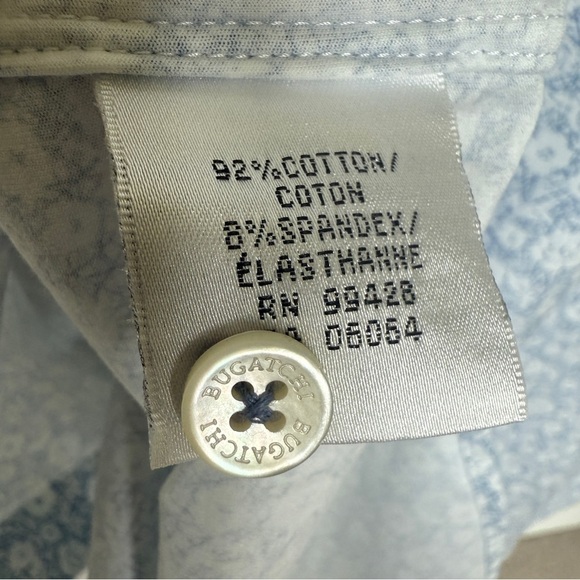 BUGATCHI Men's L Blue Stretch Floral Short Sleeve Button-Up Shirt Casual Cotton - Picture 8 of 9